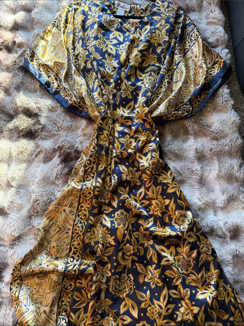 Winlar Navy Kimono/ Kaftan with Gold Floral Print